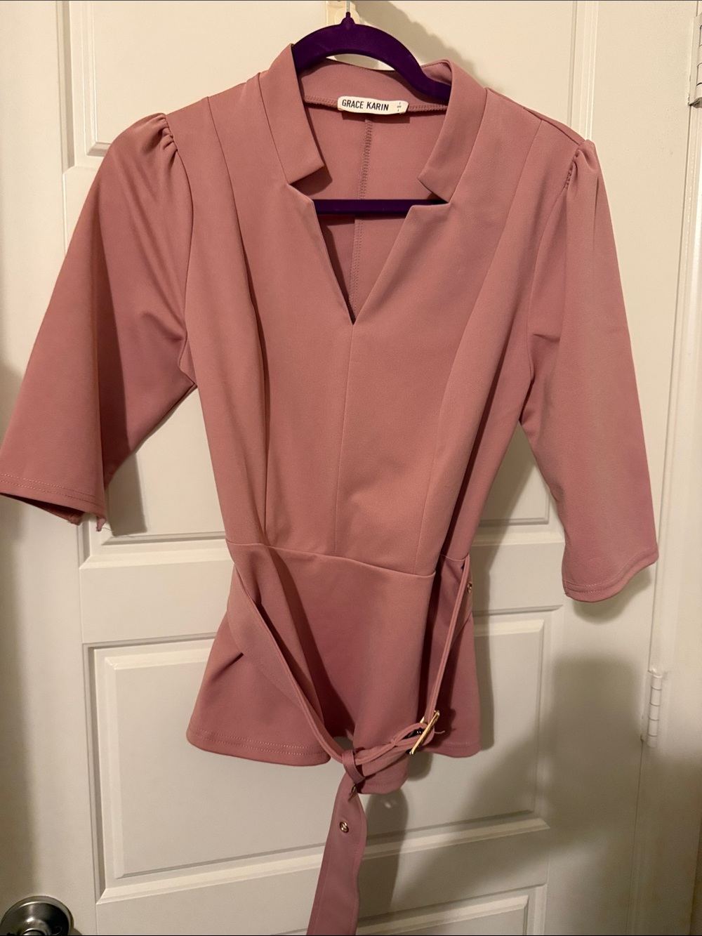 Grace Karin Rose Mauve Tie-Waist Peplum Tunic